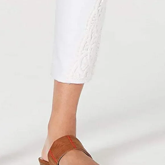 Style & Co Skinny Ankle Pant Crochet Detail Split Hem White Jeans 10P Petite 10 - Picture 14 of 16